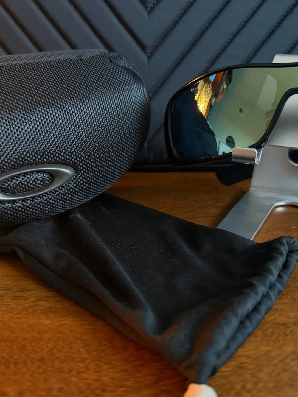 Oakley Black Frame Sunglasses with Blue-Green Mirrored Lenses Antix